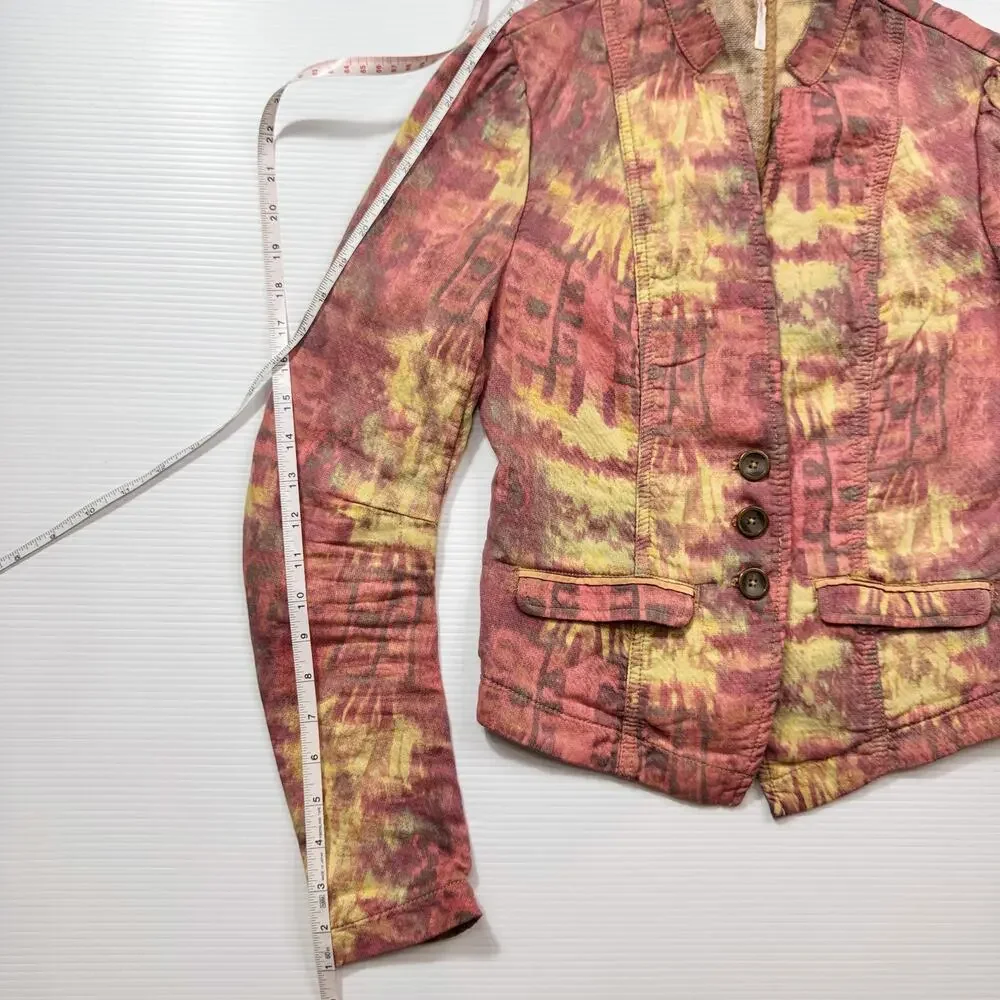 Free People Ikat Tribal Tie Dye Blazer Jacket Women’s 2 Cotton Boho Y2K Western - Picture 8 of 16